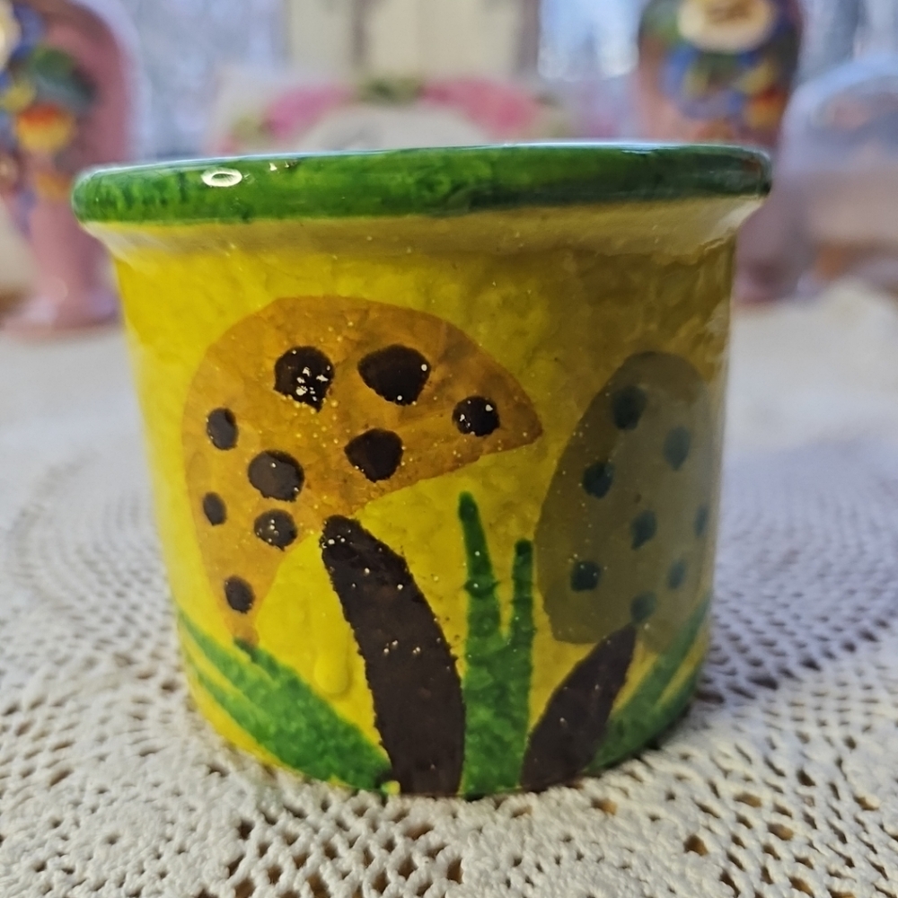 Pottery MCM Hand Painted With Mushrooms From Italy, Import Associates